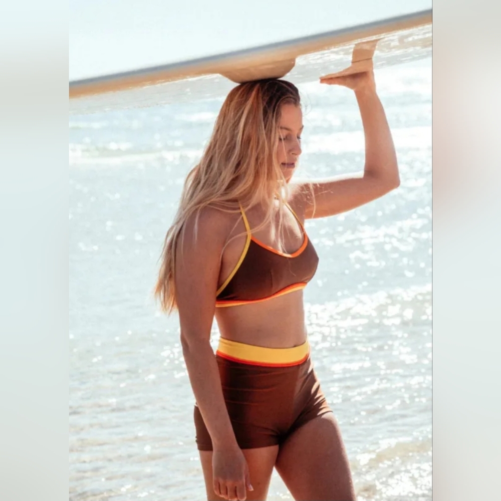 NWT $148 Free People Atmosea Sunset Surf Swim Set, 2 Piece - Brown & Yel… - Picture 5 of 16